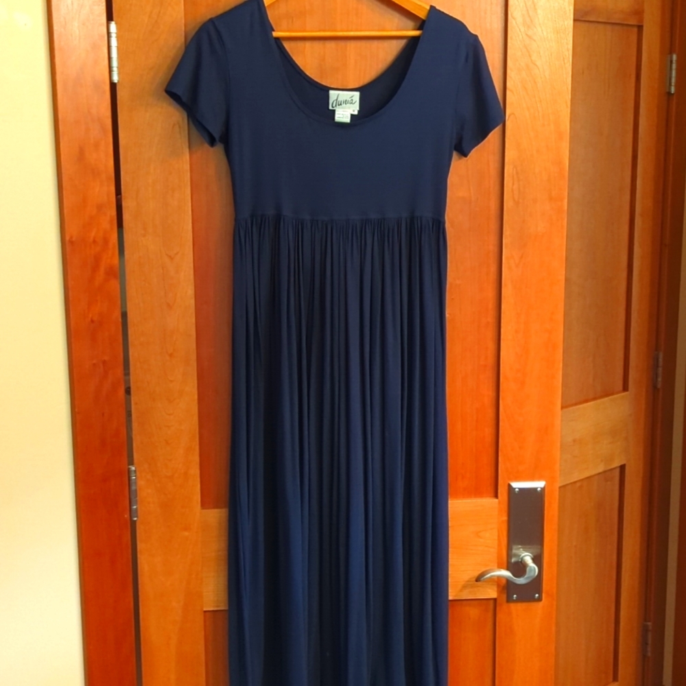 Long navy rayon/lycra dress size M